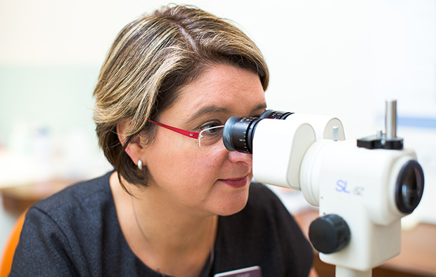 Optometrist providing a Bayfields eye test